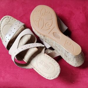 Born Neutral Leather Cork Wedge Sandals